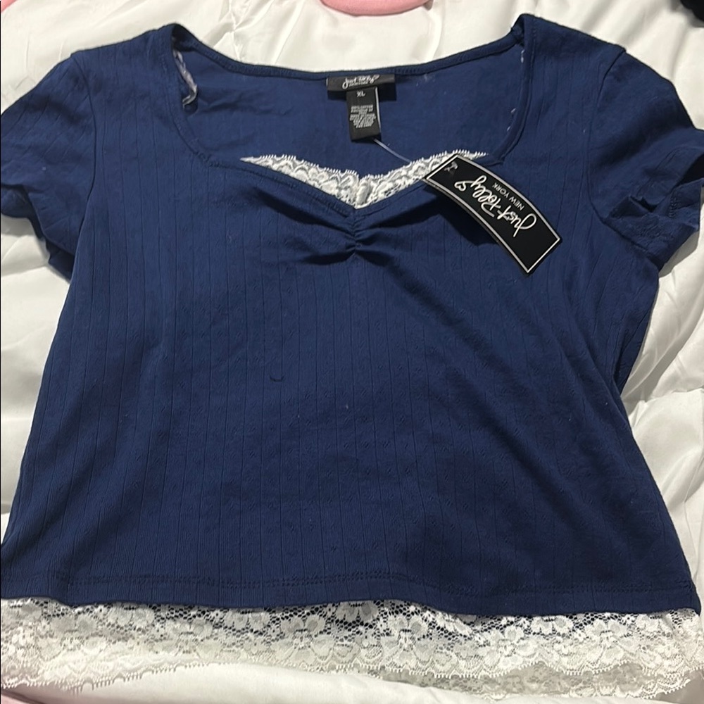 Navy Blue Lace Trim Top